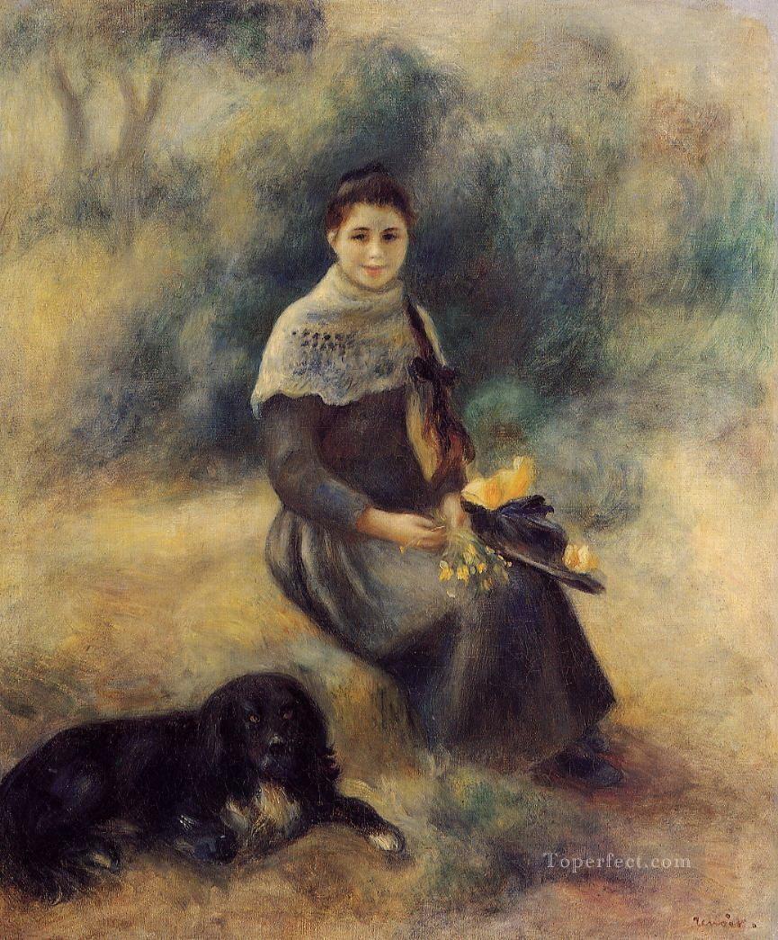 Pierre Auguste Renoir Junges Mädchen mit einem Hund Ölgemälde